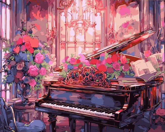 Paint by Numbers Kit Piano Among Flowers