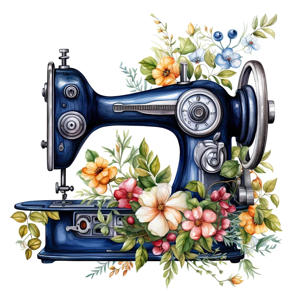 Paint by Numbers Kit Flower Sewing Machine