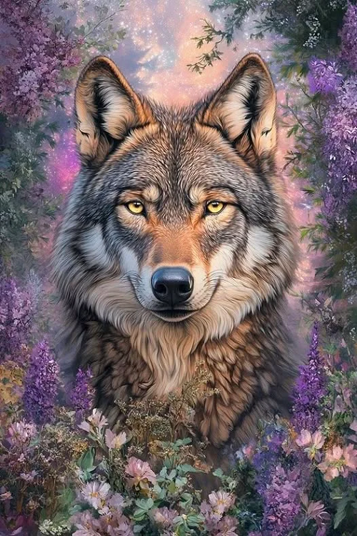paint by numbers kit wolf in the flowers