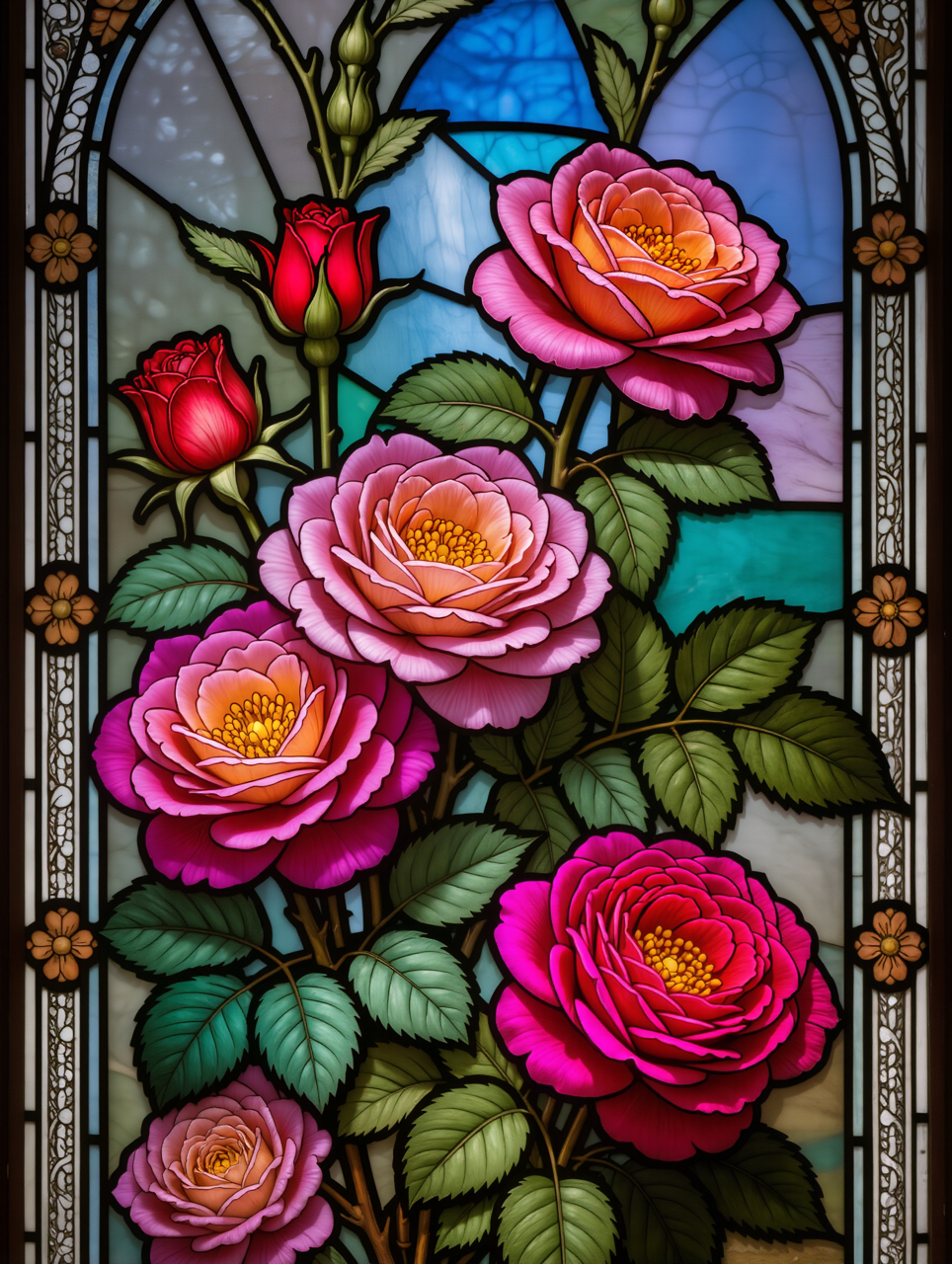 paint by numbers kits stained glass style beautiful flowers