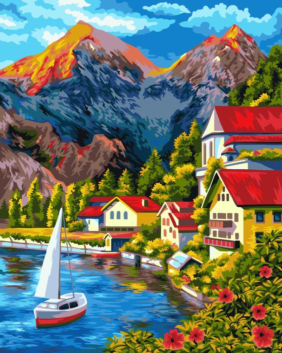 Paint by Numbers Kit Seaside Town Scenery
