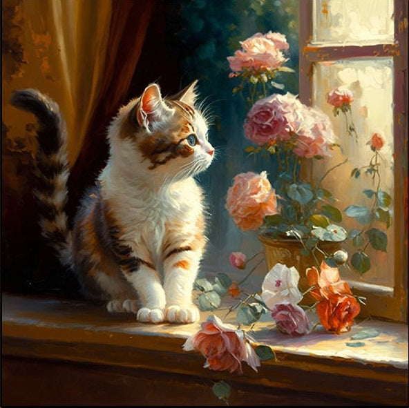 Paint by Numbers Kit Kitten Standing By The Window