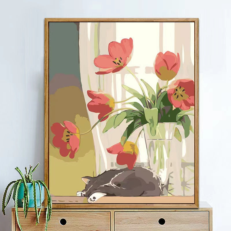 Paint by Numbers Kit Flowers And Cats