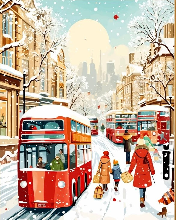 Paint by Numbers Kit Winter Street Scene