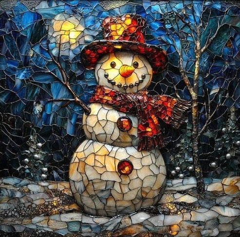 Paint by Numbers Kit Stained Glass Style Snowman