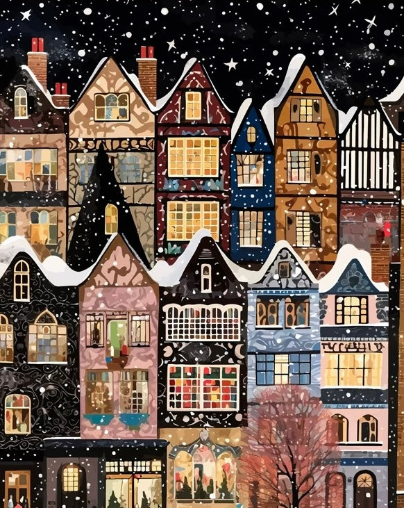 Paint by Numbers Kit Winter Street Scene