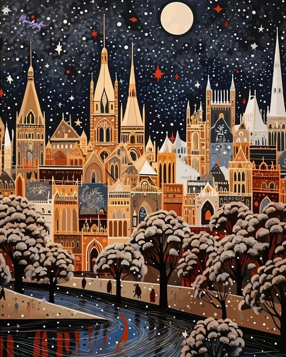 Paint by Numbers Kit Winter Street Scene