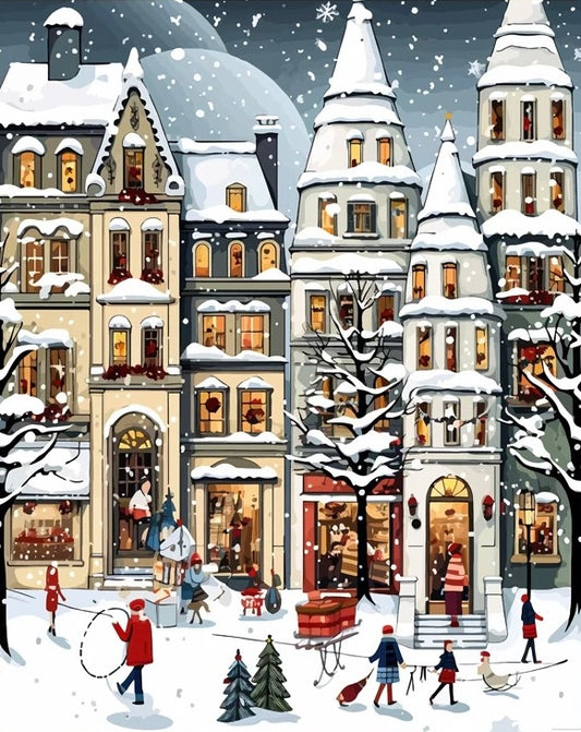 Paint by Numbers Kit Winter Street Scene