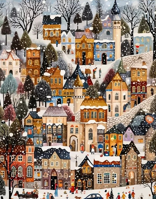 Paint by Numbers Kit Winter Street Scene