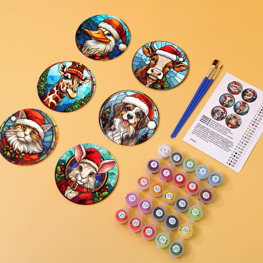 Paint by numbers Coasters (6 pieces) - Christmas Animals