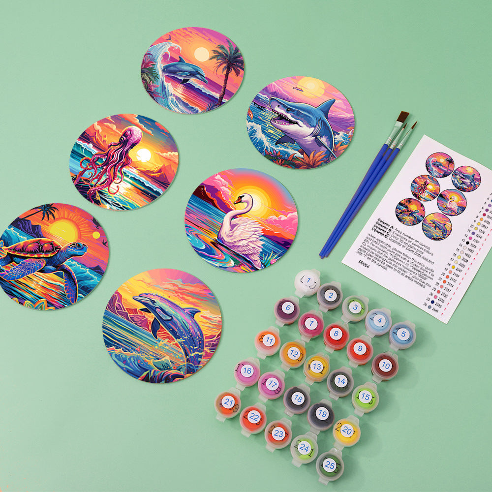 Paint by numbers Coasters (6 pieces) - Marine Life