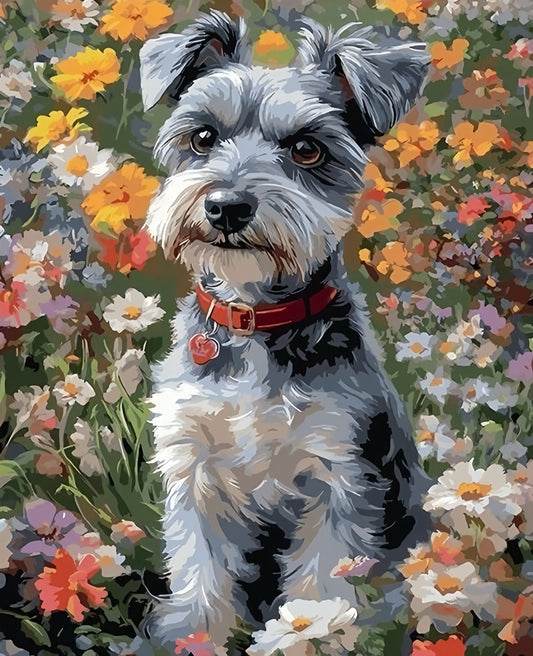 Paint by Numbers Kit Dog In The Flowers