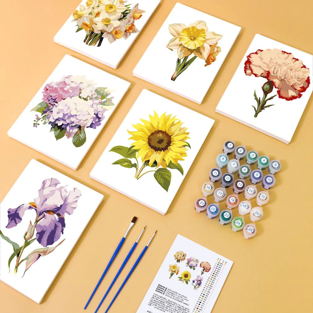 Paint by Numbers - 6 Mini Paintings |Flowers Set