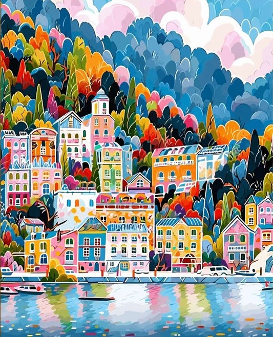 Paint by Numbers Kit Colorful Town