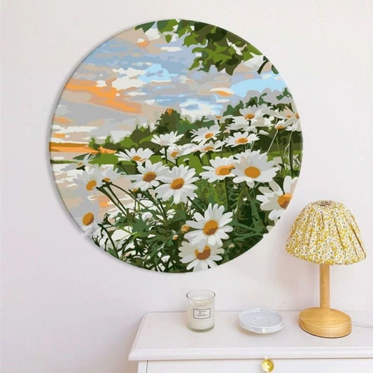 Paint by Numbers Kit Flowers Circular Frame Painting White Flowers