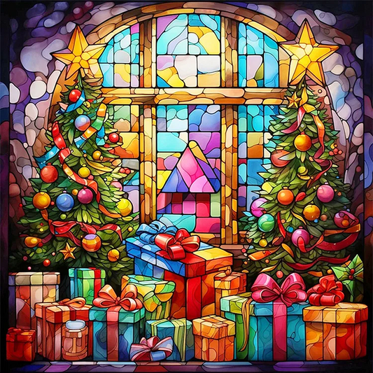 Paint by Numbers Kit Stained Glass Style Christmas Tree