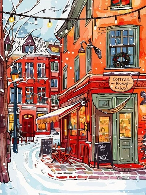 Paint by Numbers Kit Snowy Street Scene