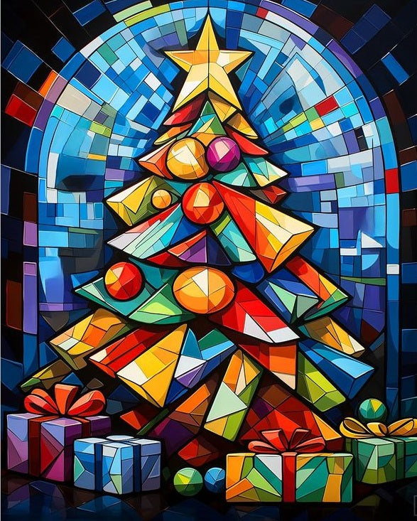 Paint by Numbers Kit Stained Glass Style Christmas Tree