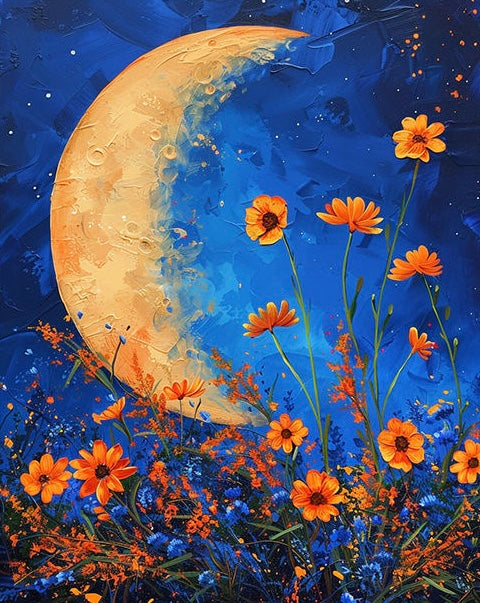Paint by Numbers Kit Moon and flowers