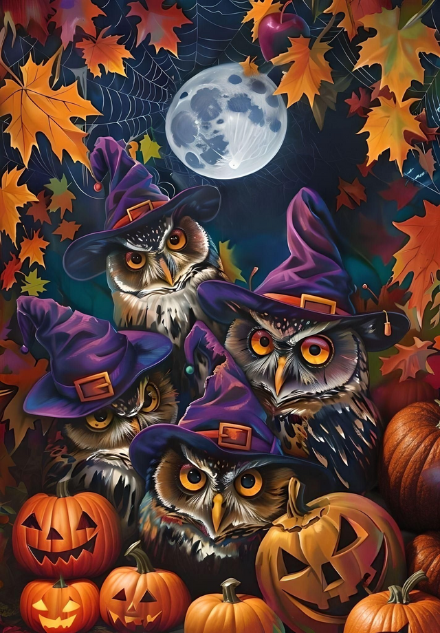 Paint by Numbers Kit Owl and Pumpkin