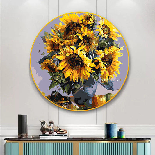 Paint by Numbers Kit Flowers Circular Frame Painting Sunflower