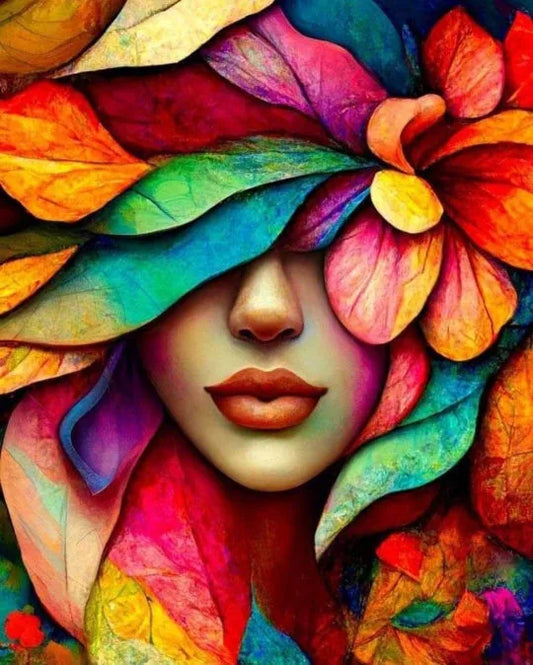 Paint by Numbers Kit Abstract Colorful Leaves Woman