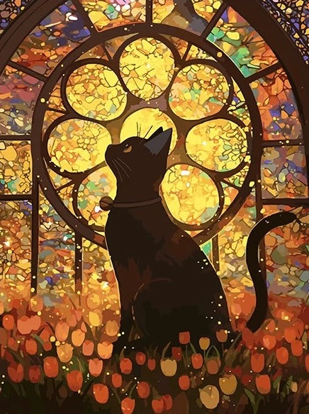 Paint by Numbers Kit Stained Glass Style Black Cat