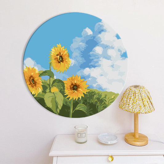 Paint by Numbers Kit Flowers Circular Frame Painting Sunflower