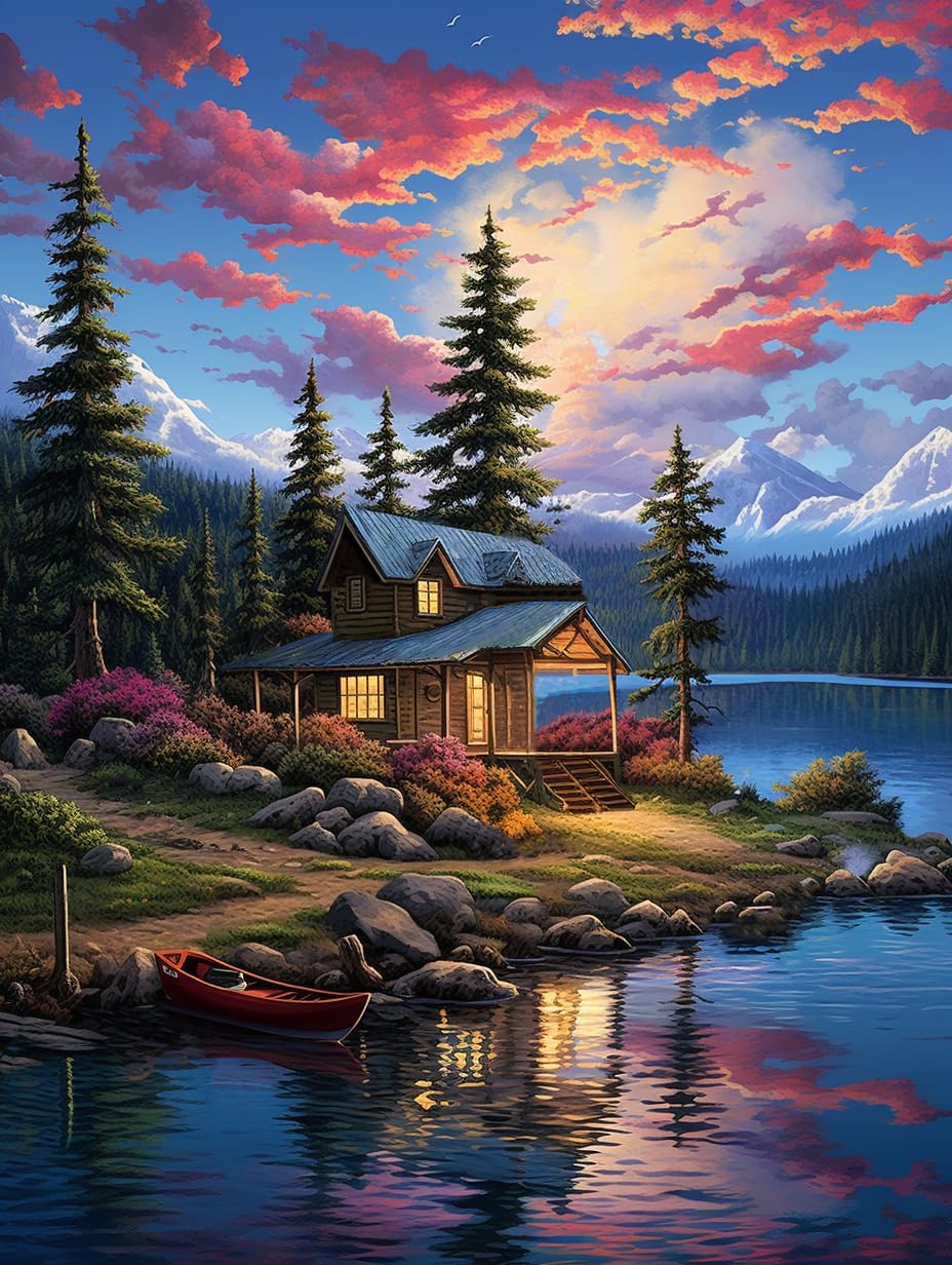 Paint by Numbers Kit Lakeside Cabin