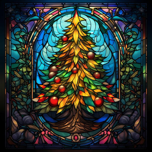 Paint by Numbers Kit Stained Glass Style Christmas Tree