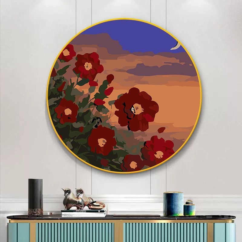 Paint by Numbers Kit Flowers Circular Frame Painting Red Flower