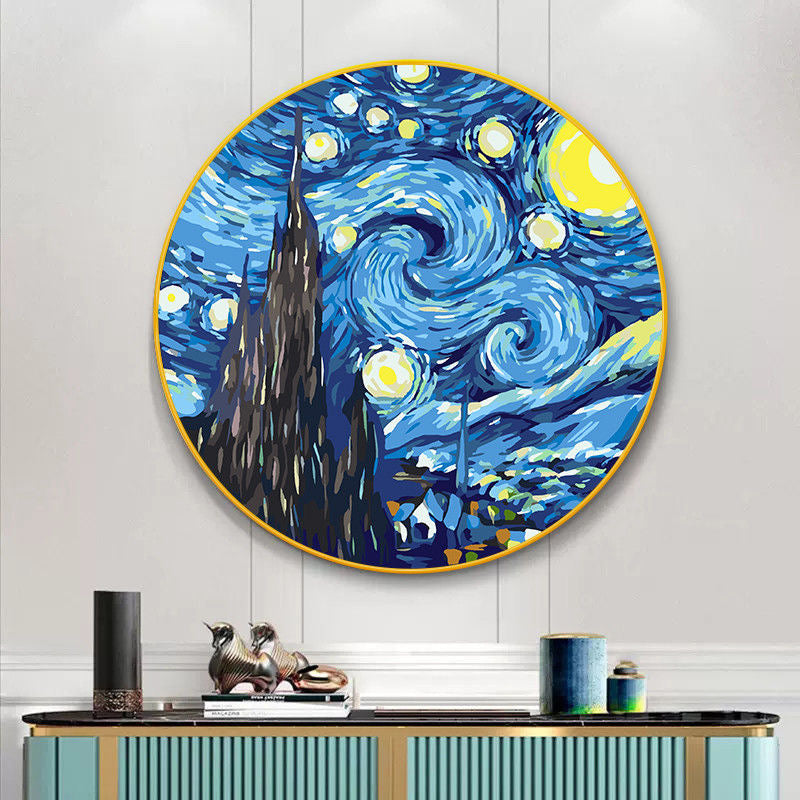 Paint by Numbers Kit Flowers Circular Frame Painting Starry Sky