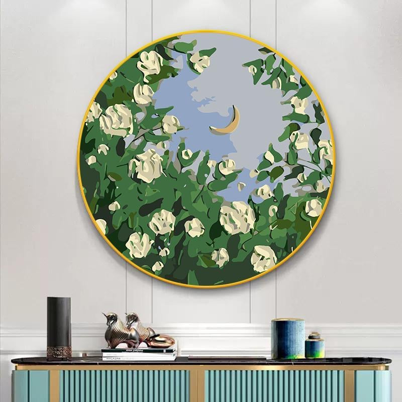 Paint by Numbers Kit Flowers Circular Frame Painting Moon And Flowers