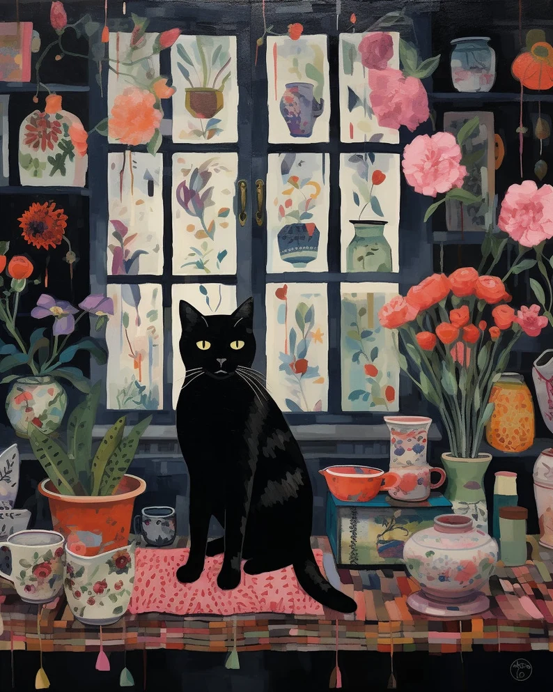 Paint by Numbers Kit Black Cat In The Flower Room