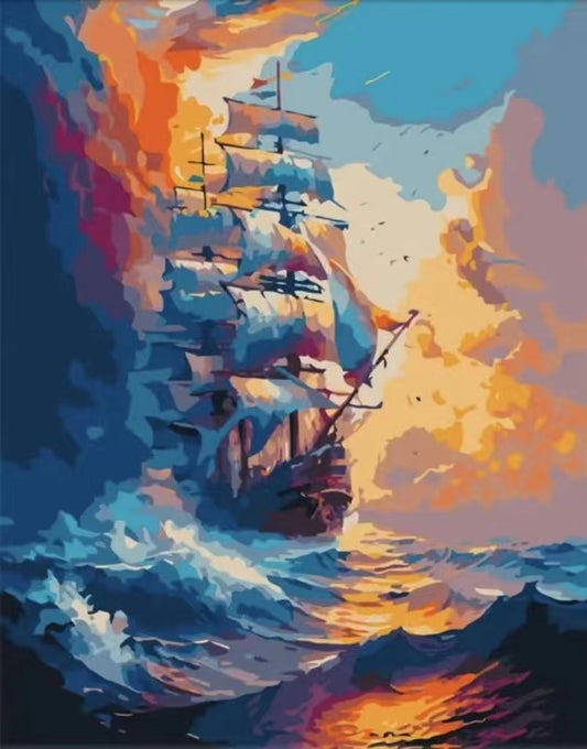 Paint by Numbers Kit Abstract Sea Sailing Ship