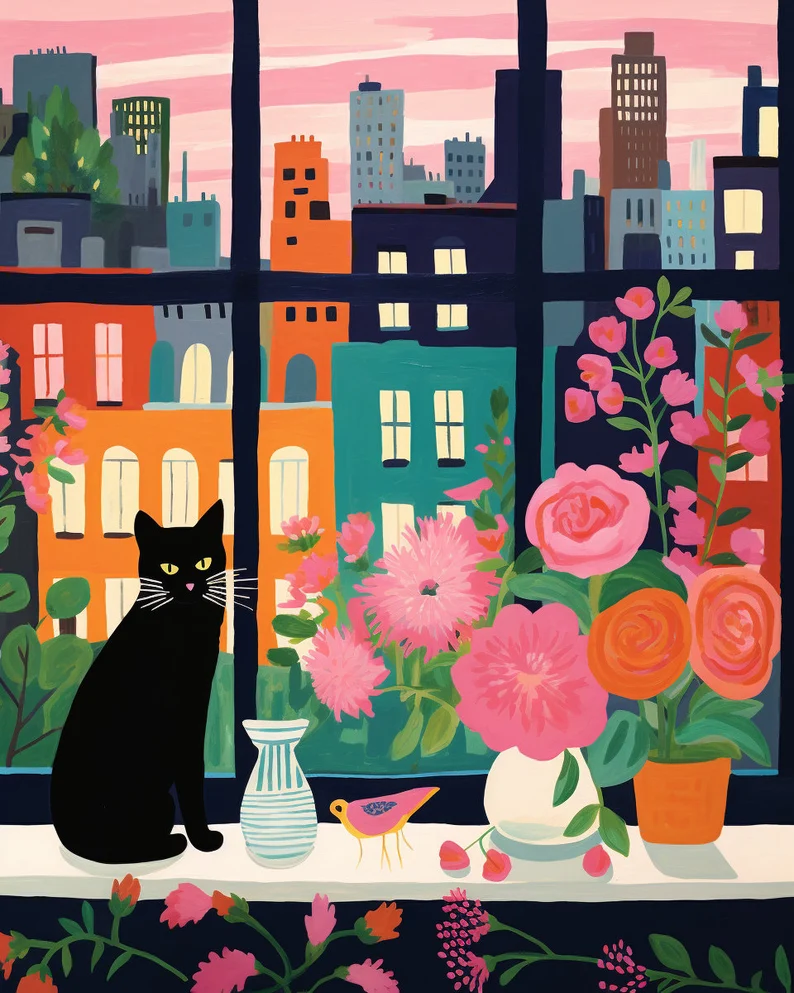 Paint by Numbers Kit Black Cat By The Window