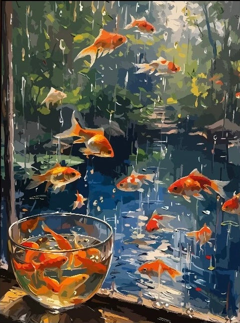 Paint by Numbers Kit Goldfish In The Rain