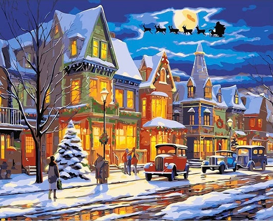 Paint by Numbers Kit Christmas Street Scene