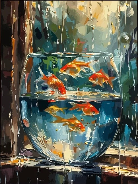 Paint by Numbers Kit Goldfish In The Rain