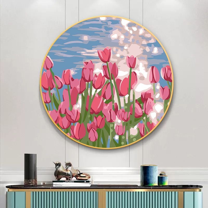 Paint by Numbers Kit Flowers Circular Frame Painting Tulip