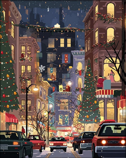 Paint by Numbers Kit Christmas Street Scene