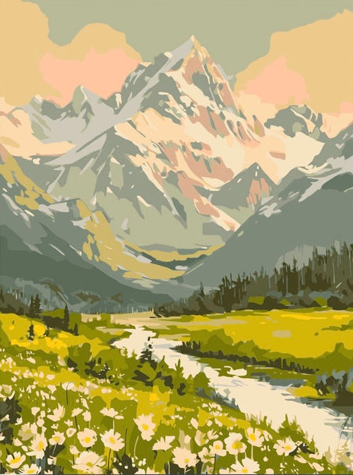Paint by Numbers Kits Snow Mountains And Grasslands