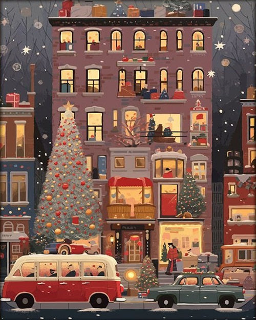 Paint by Numbers Kit Christmas Street Scene