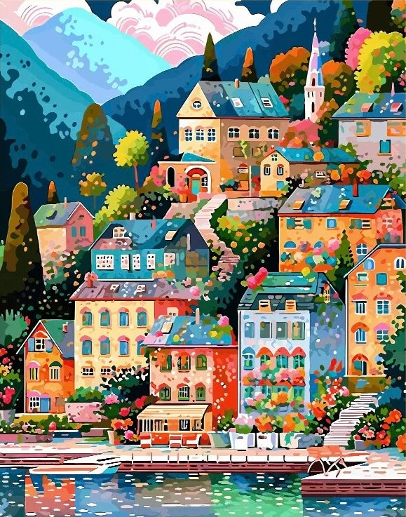 Paint by Numbers Kit Colorful Town