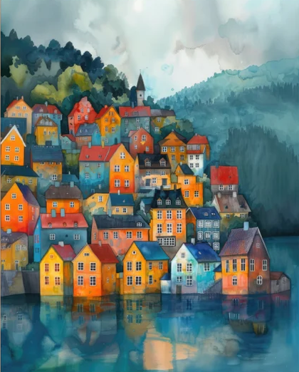 Paint by Numbers Kit Colorful Town