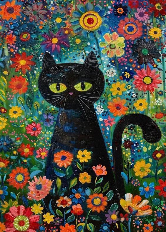 Paint by Numbers Kit Abstract Cat In Flowers