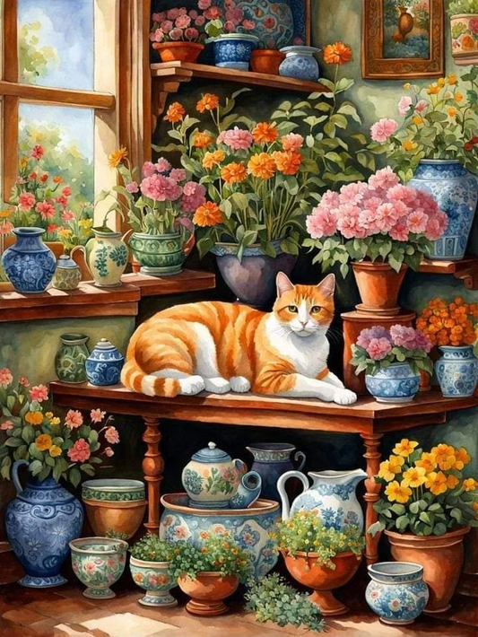 Paint by Numbers Kit Cat In The Flower Room