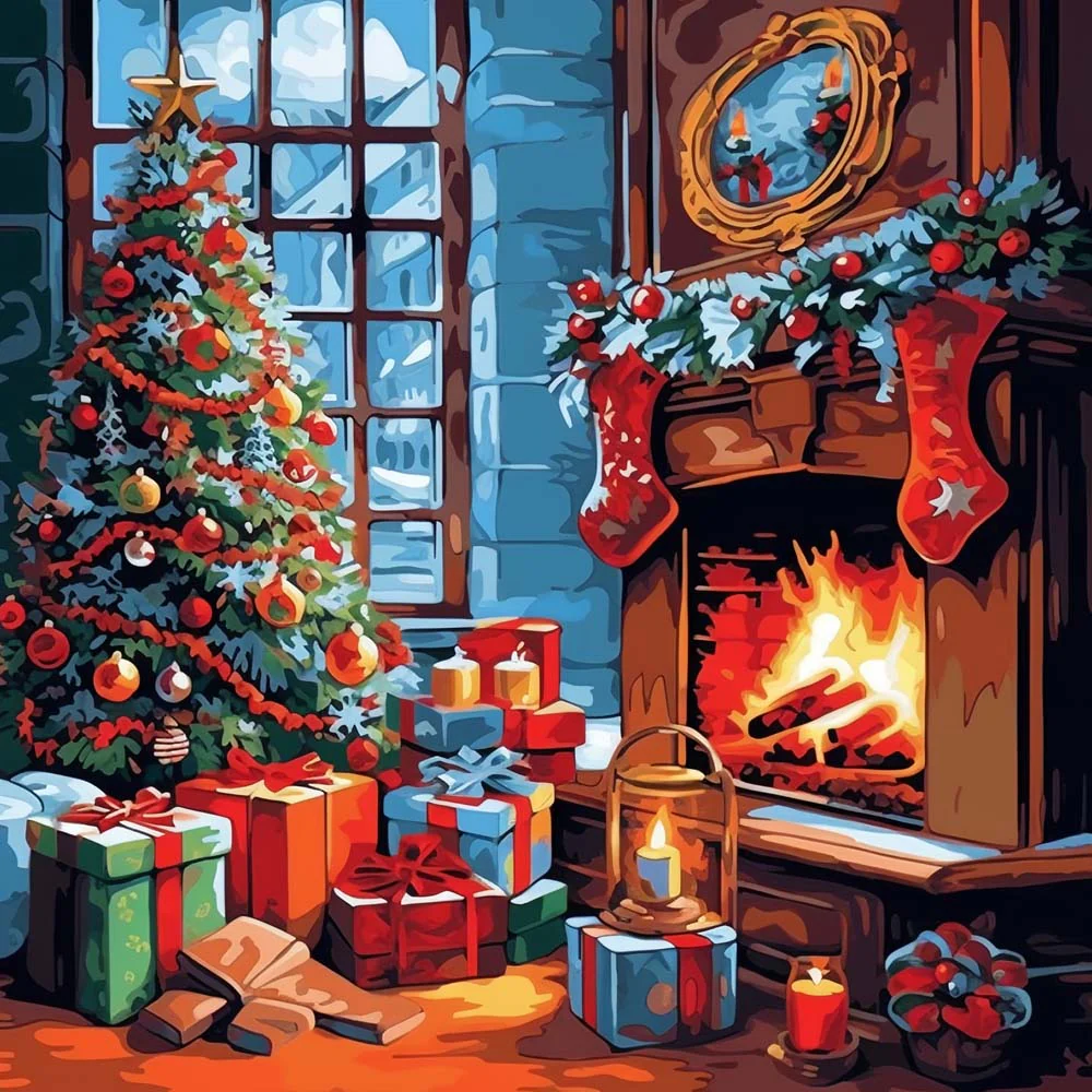 Paint by Numbers Kit Christmas Tree And Christmas Gifts