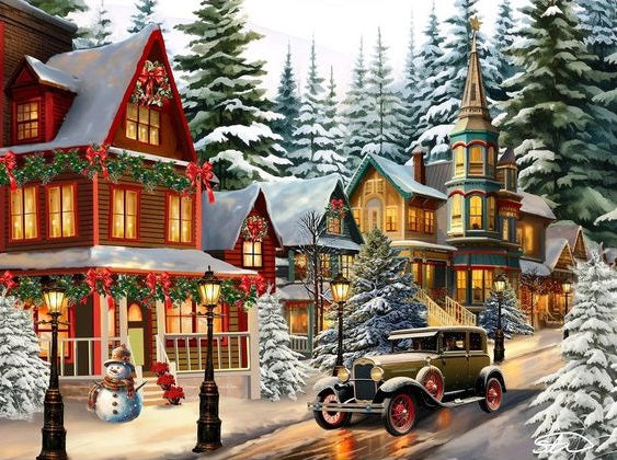 Paint by Numbers Kit Christmas Street Scene