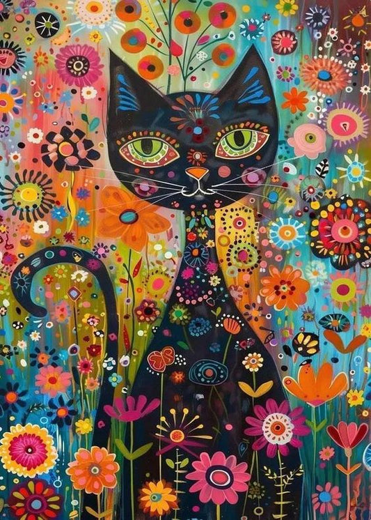 Paint by Numbers Kit Abstract Cat In Flowers